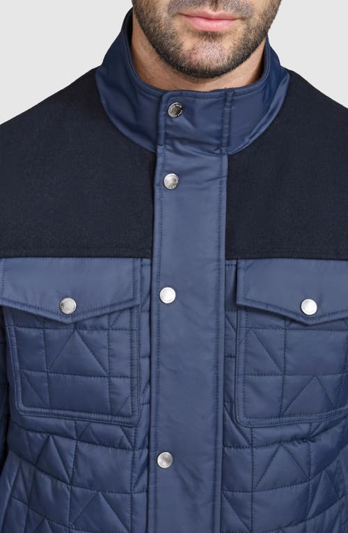 Shop Cole Haan Mixed Media Quilted Jacket In Navy