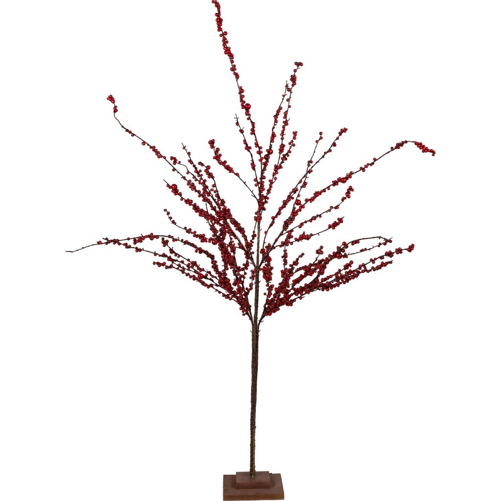 Northlight 50" Artificial Red Berry Christmas Twig Tree With Square Stand, Unlit In Red