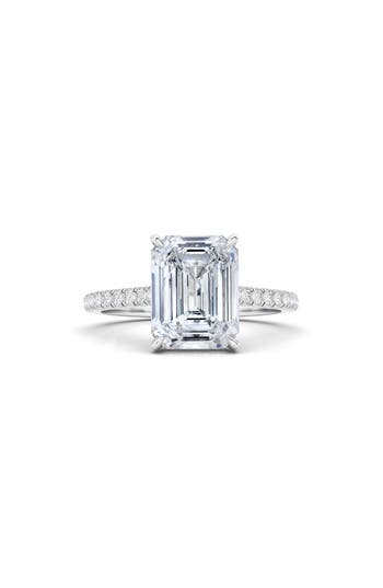 Shop Hautecarat Emerald Cut & Pavé Lab Created Diamond 18k Gold Ring In 18k White Gold