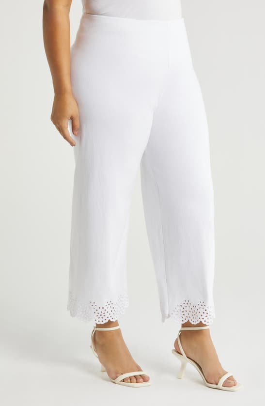 Shop Lyssé Eyelet Embroidered Wide Leg Crop Pants In White