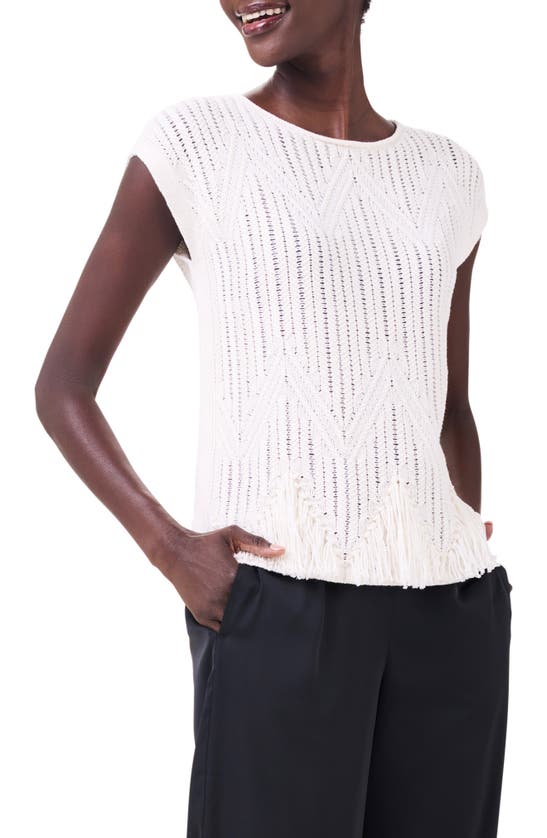 Shop Nic + Zoe Nic+zoe Openwork Sweater Top In Classic Cream