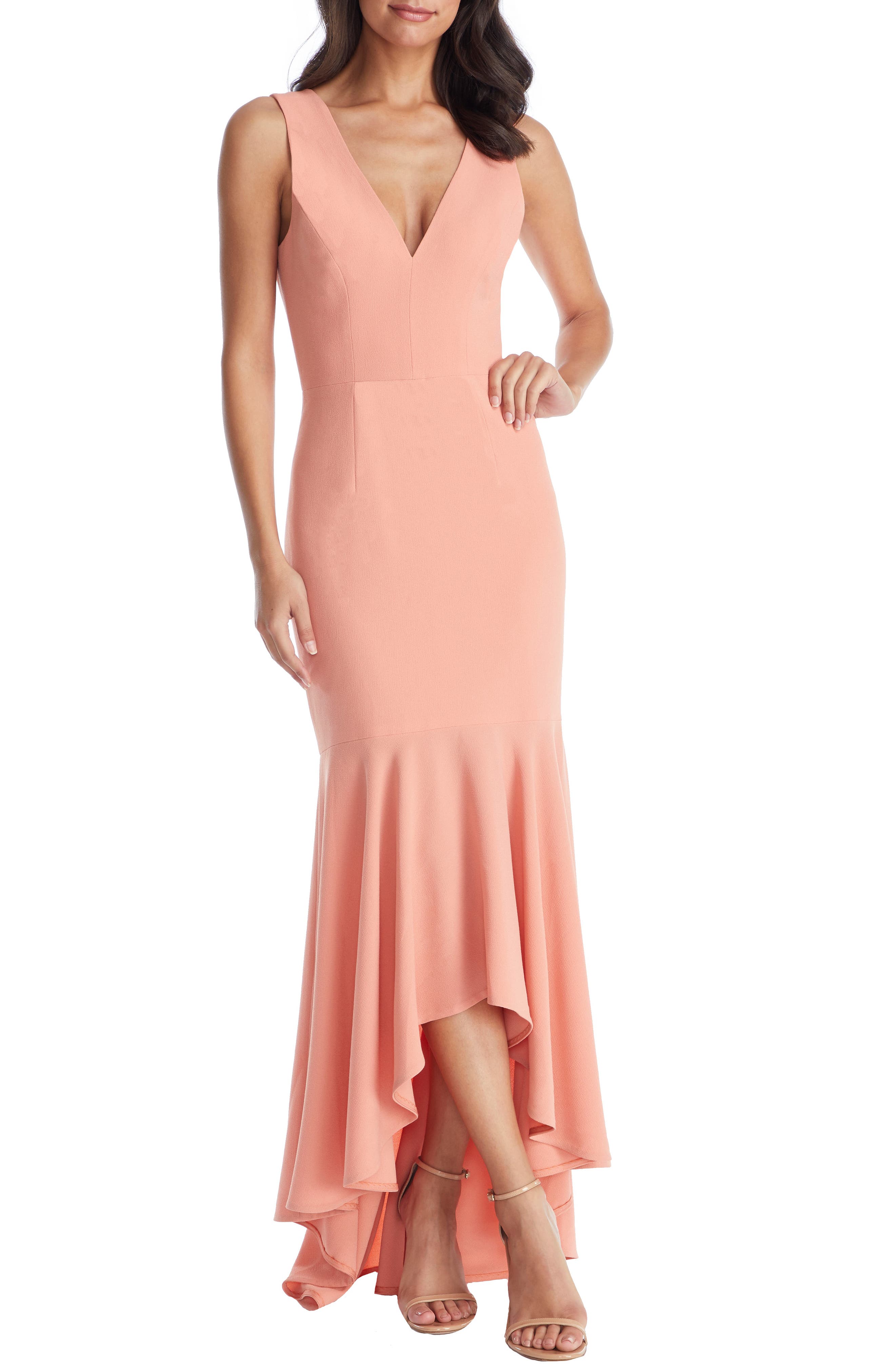 Dress The Population Demi High/low Mermaid Hem Evening Dress, Coral