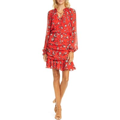 Veronica Beard Alena Long Sleeve Silk Minidress, Red