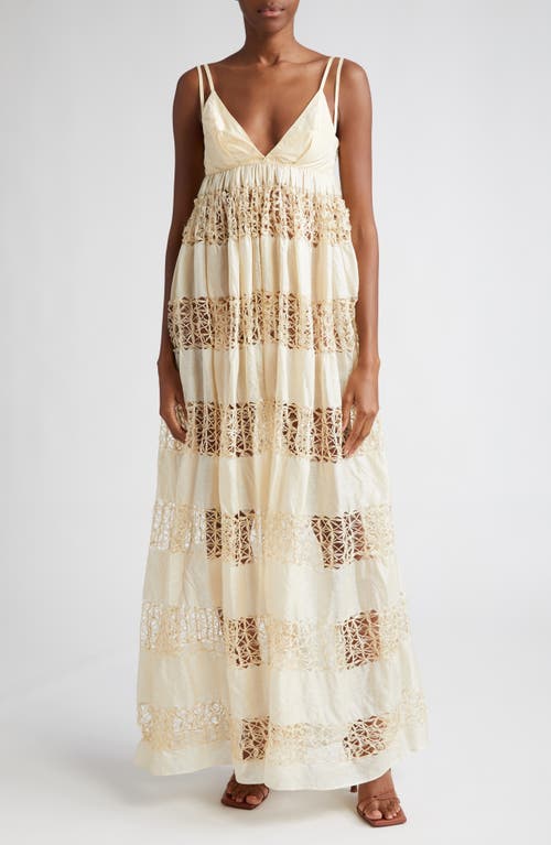 Anancy Panelled Silk Maxi Dress in Tan