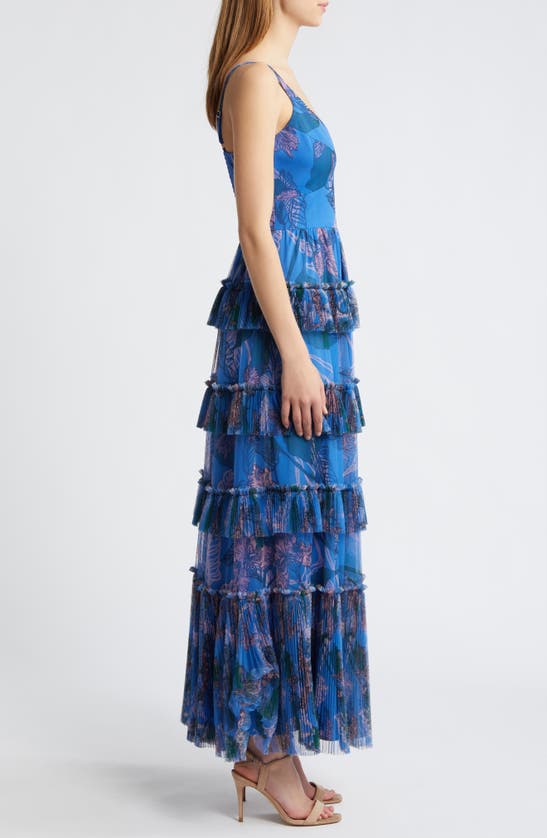 Shop Hutch Freya Tulle Plissé Ruffle Gown In Peri Inked Iris