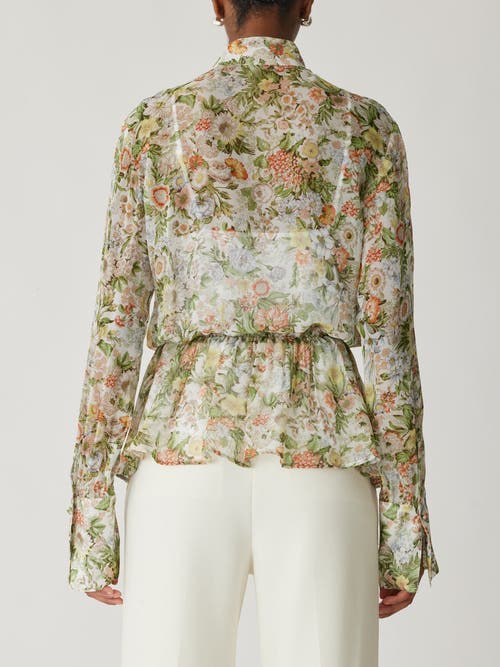 Rebecca Taylor All Over Floral On Viscose Chiffon Tie Front Blouse In Floral Multi