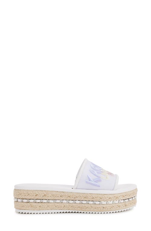 Karl Lagerfeld Kamara Embroidered Platform Slide Sandal In Bright White/multi