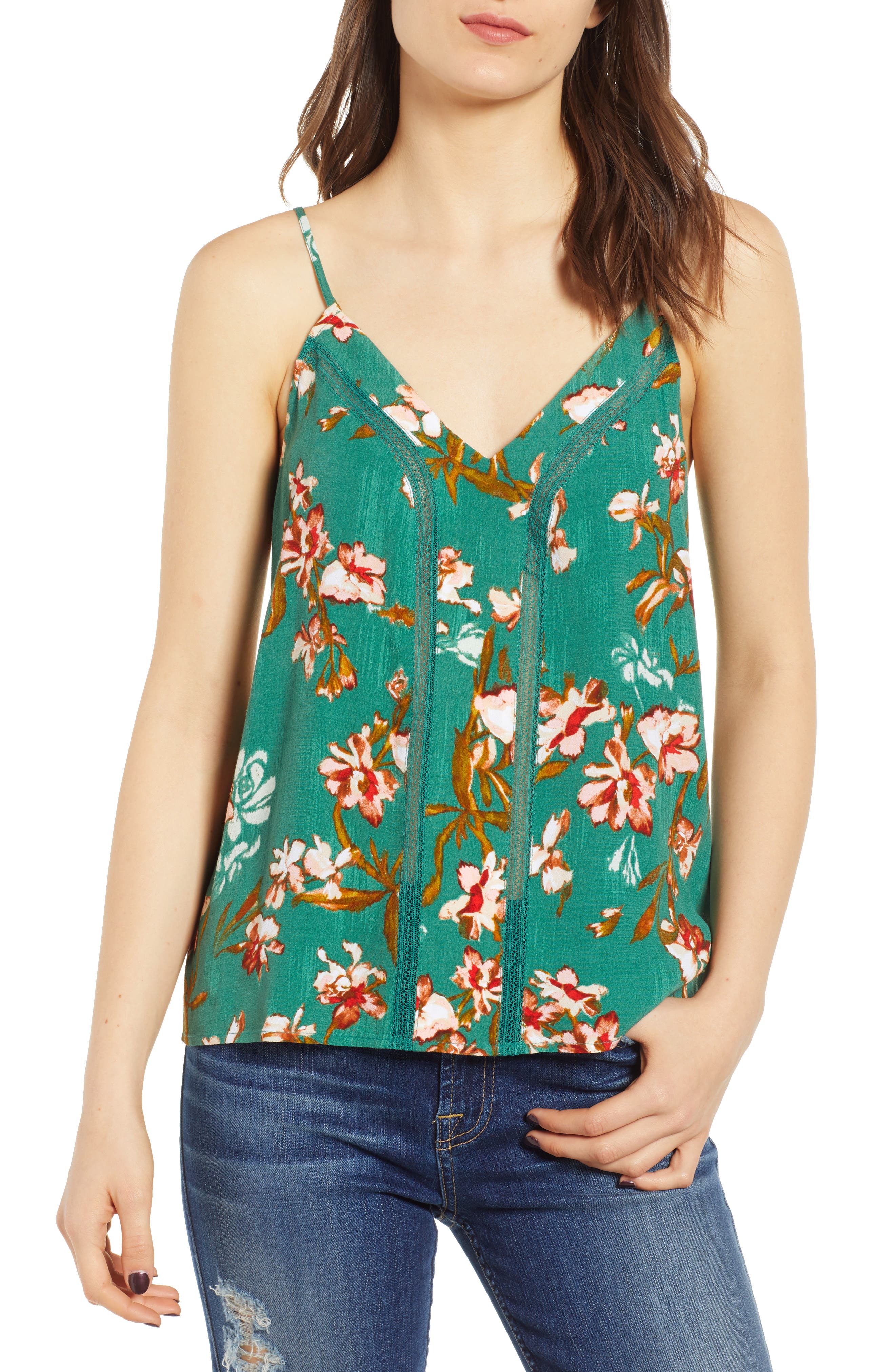 Hinge Lace Inset Camisole, Green
