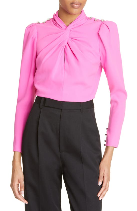 SELF-PORTRAIT TWISTED COLLAR STRETCH CREPE BLOUSE