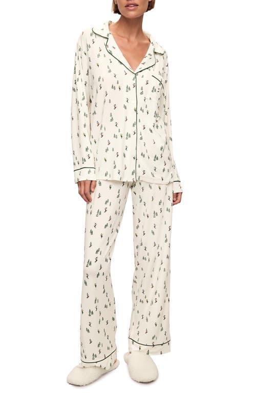 Shop Eberjey Gisele Print Jersey Knit Pajamas In Alpine Skier Ivory