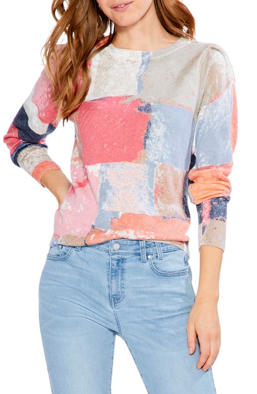 NIC+ZOE Geo Print Cotton Blend Sweater in Pink Multi