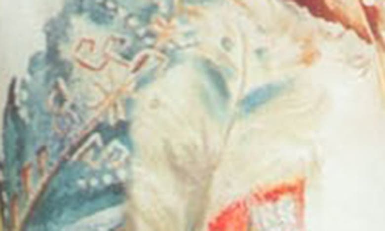 Apny Oversize Feather Print Button-up Shirt In Beige Multi