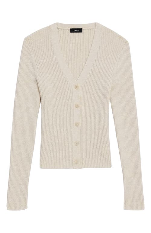 Shop Theory Cotton Rib Cardigan In Cream/latte