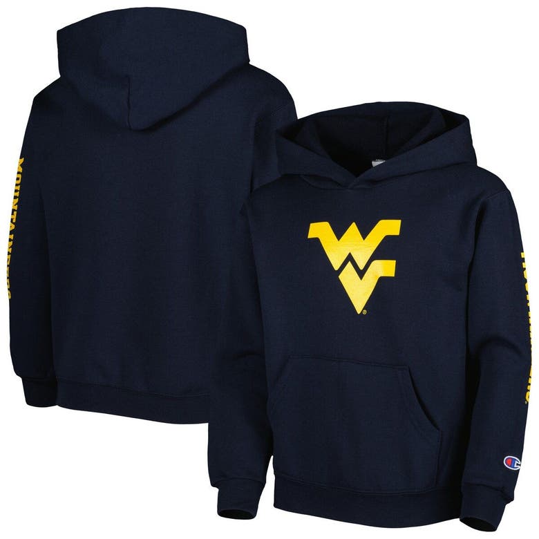 Champion Kids' Youth  Navy West Virginia Mountaineers Two-hit Logo Pullover Hoodie