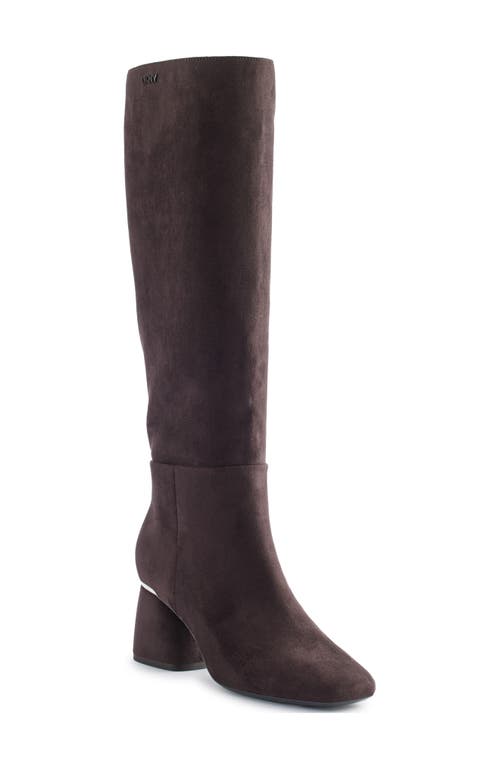 Dkny Cana Knee High Block Heel Boot In Brown