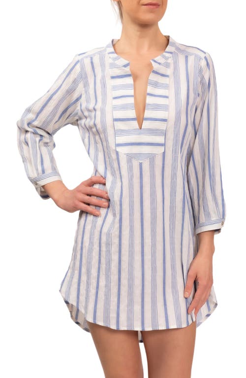 Everyday Ritual Hailey Stripe Cotton Pajama Tunic in Blueberry