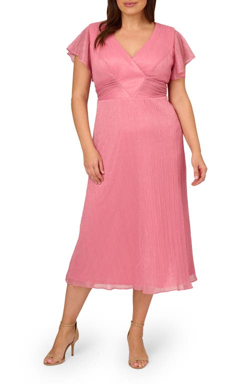 Adrianna Papell Metallic Crinkle Midi Cocktail Dress Faded Rose at Nordstrom,