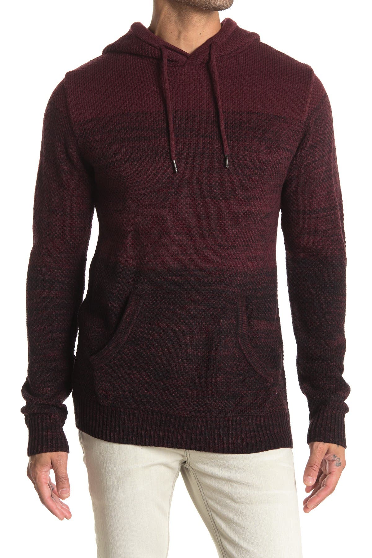 X-ray Two Tone Knitted Pullover Hoodie In Dark Red