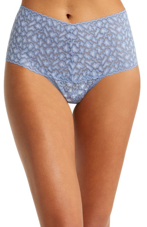 Hanky Panky X-dye Leopard Print Retro Lace Thong In Stonewash Blue/serenity Blue