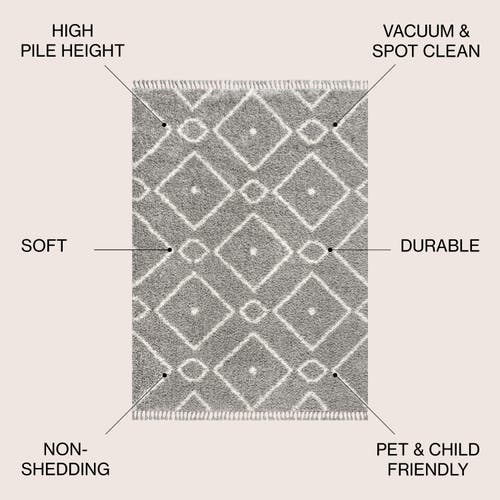 Jonathan Y Mercer Shag Plush Tassel Moroccan Diamond Denim Area Rug In Gray/cream