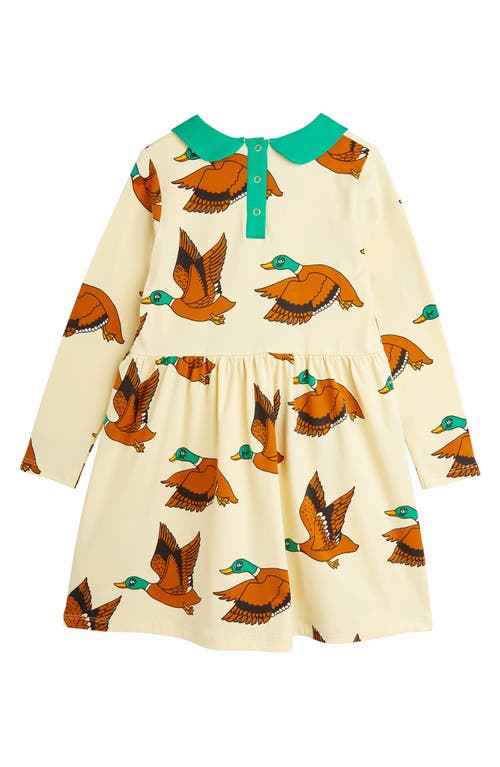 Shop Mini Rodini Kids' Duck Print Long Sleeve Cotton Dress In Yellow