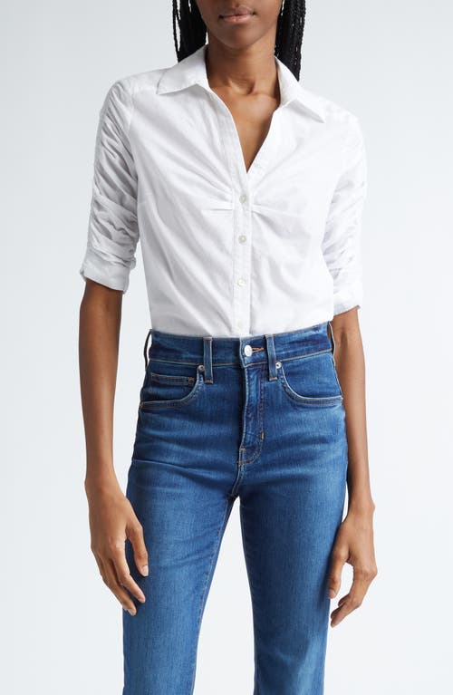 Shop Veronica Beard Porta Ruched Cotton Button-up Shirt In White