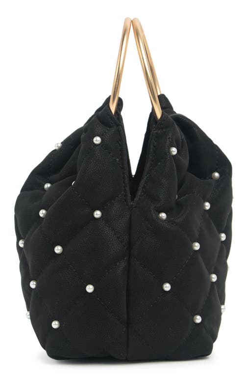 Shop House Of Want Faux Pearl Real One Ring Top Handle Bag In Noir/pearls