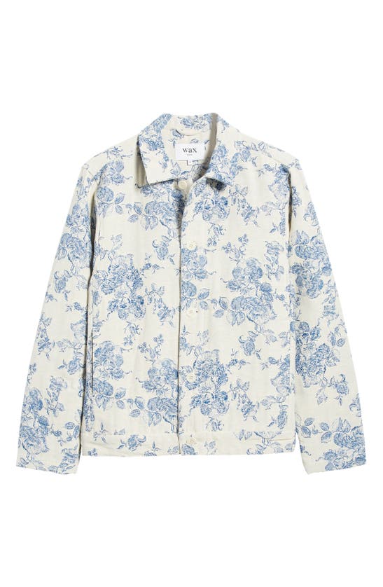Shop Wax London Iggy Floral Toile Jacquard Jacket In Ecru/ Blue