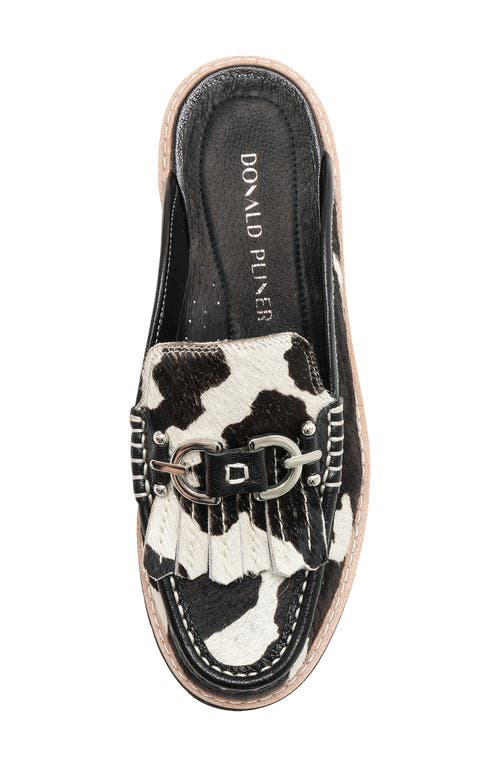 Shop Donald Pliner Calf Hair Kiltie Fringe Moc Toe Loafer Mule In Bone-black