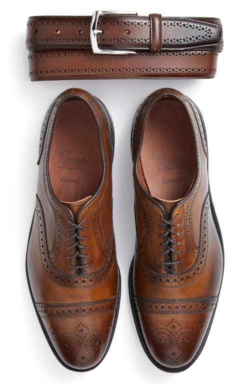 Allen Edmonds Manistee Brogued Leather Belt In Brown/brown
