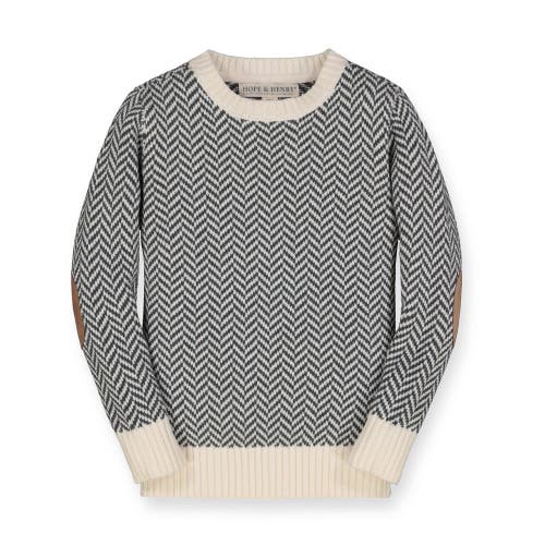 Shop Hope & Henry Baby Boys' Organic Intarsia Crew Neck Sweater With Elbow Patches, Infant In Charcoal And Ivory Herringbone