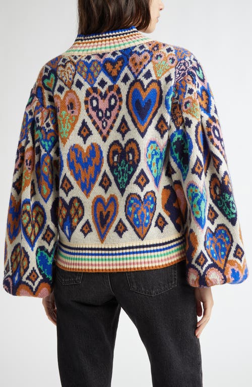 FARM RIO FARM RIO HEARTS IKAT BALLOON SLEEVE SWEATER 