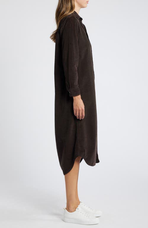 Shop Frank & Eileen Rory Long Sleeve Cotton Corduroy Midi Shirtdress In Espresso