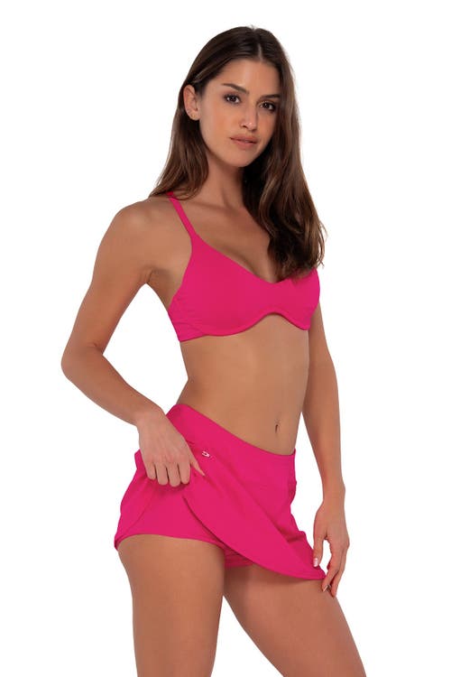 Sunsets Printed Sporty Skirted Bikini Bottom In Begonia Sandbar Rib