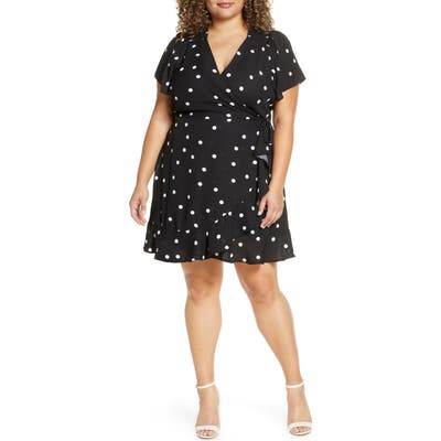 Plus Size Gibson X International Day Steph Taylor Jackson Smocked Shoulder Ruffle Wrap Dress, Black