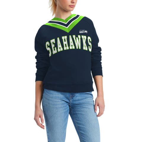 Women's Lauren James Navy Dallas Cowboys Wordmark Star Raglan Pullover  Sweater
