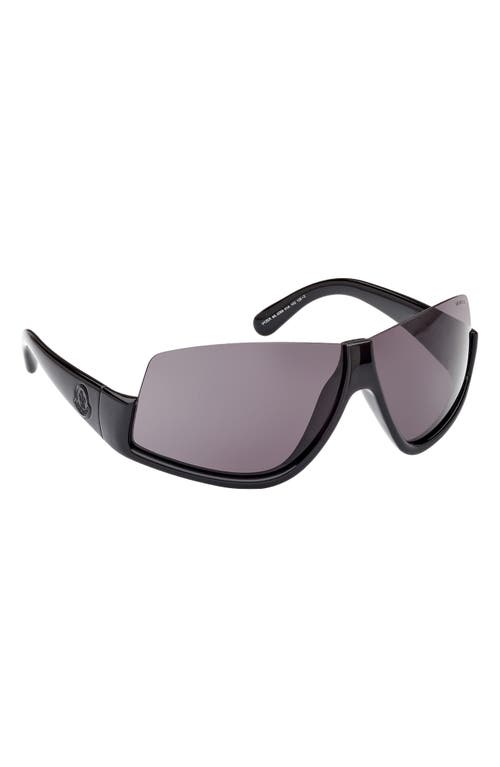 Shop Moncler Vyzer Shield Sunglasses In Shiny Black/smoke Lenses