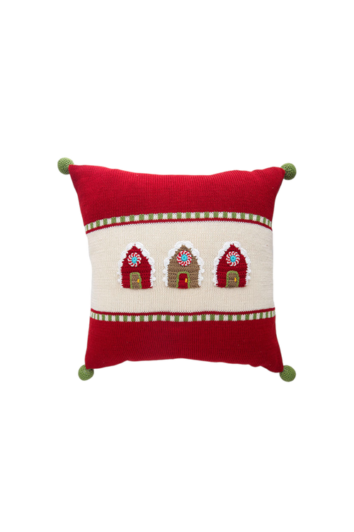 Melange Collection 14" Gingerbread House Pillow in Red 