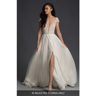 Hayley Paige Finley Beaded Plunge Bodice Wedding Dress, Size - Ivory