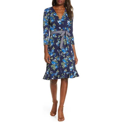 Leota Perfect Floral Ruffle Hem Dress, Blue