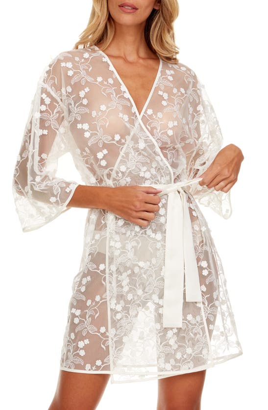 Shop Flora Nikrooz Meg Floral Embroidered Tulle Wrap In Ivory