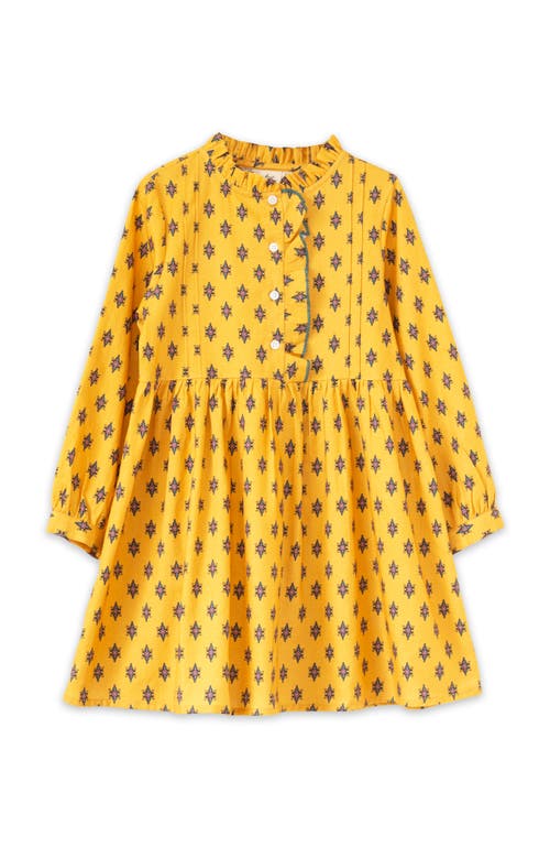 Beet World Toddler Girls' Long Sleeves Dress With Front Ruffle| Yellow And Pink In Yellow And Pink