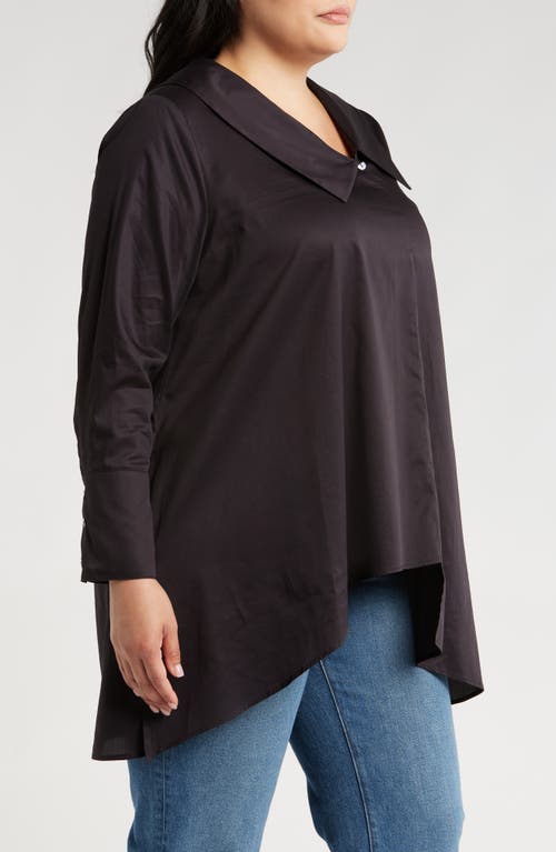 Shop Harshman Dorette Asymmetric Collar Cotton Tunic In Black