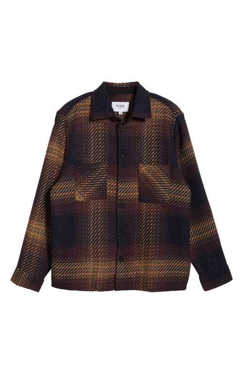 Shop Wax London Whiting Plaid Button-up Overshirt In Navy/caramel