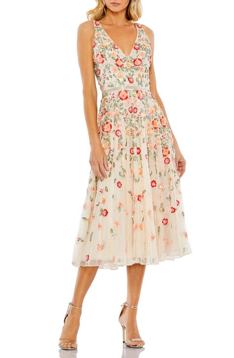Beaded Floral A-Line Cocktail Dress