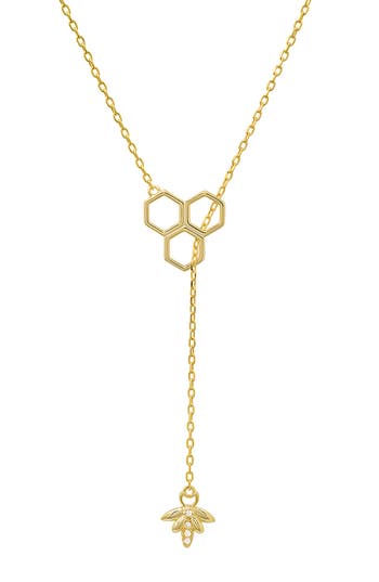 Queen Jewels Sterling Silver Honeycomb & Bee Cz Y-drop Necklace In Gold