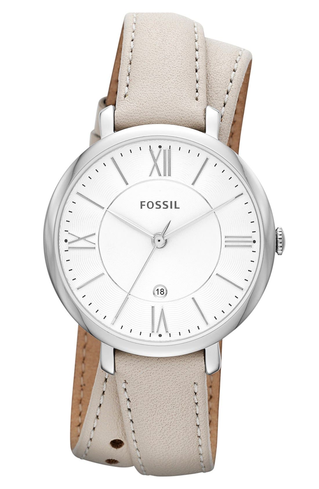 Fossil 'Jacqueline' Round Wrap Leather Strap Watch, 36mm Nordstrom