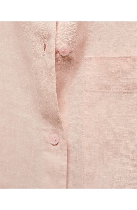 Shop Mango Button-up Linen Shirt In Pale Pink