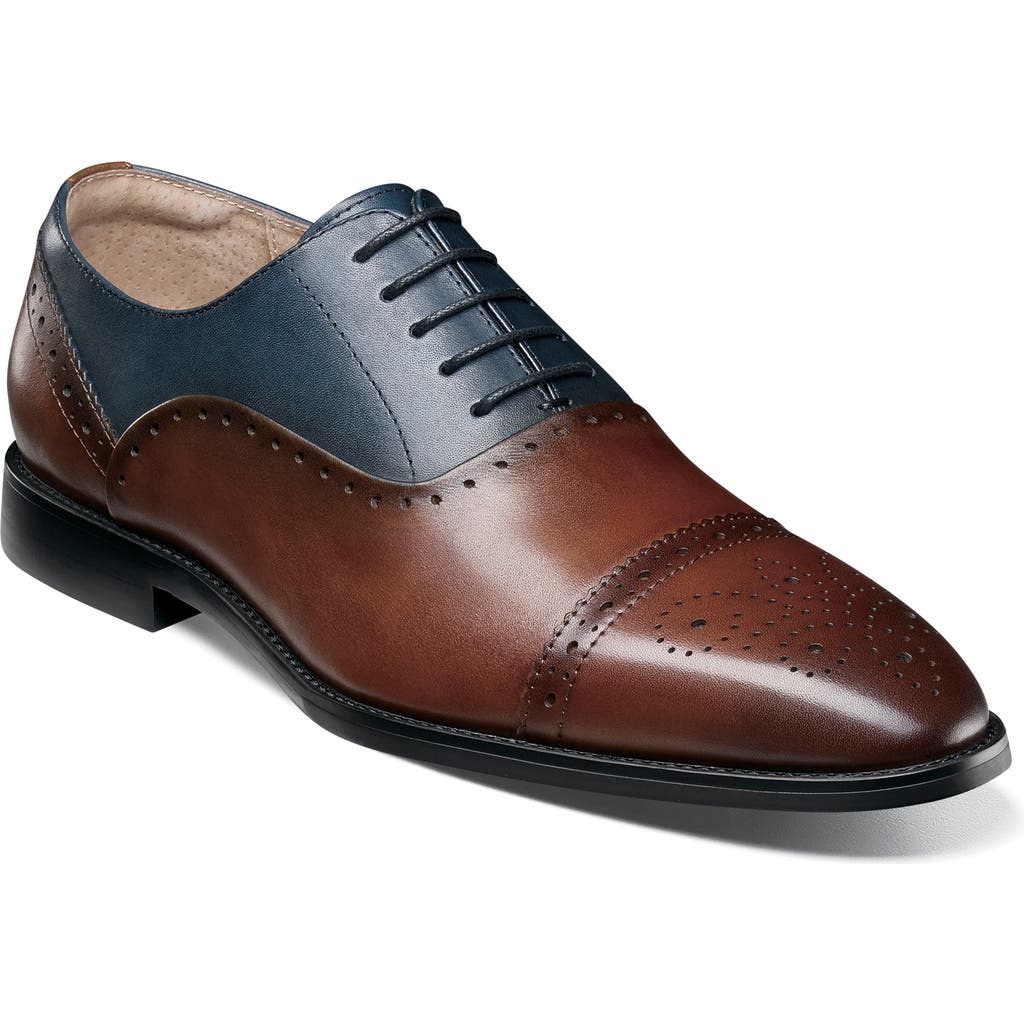 Stacy Adams Reynolds Cap Toe Oxford In Brown/ Navy