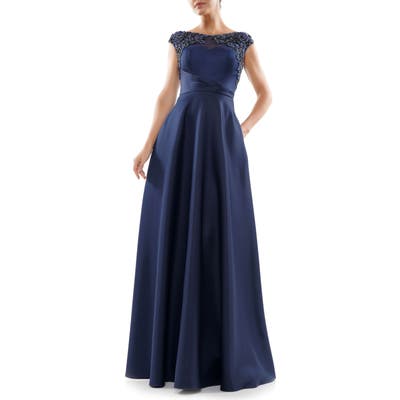 Marsoni Beaded Illusion Bateau Neck Ballgown, Blue